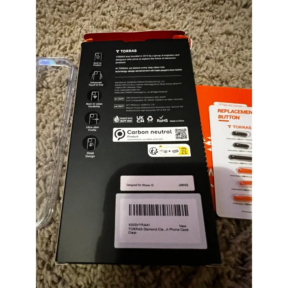 New TORRAS Diamond Clear Designed for iPhone 15 Case [Never Yellowing] [Military